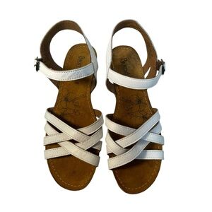 Bjorndal Lily White Leather Strap Ankle Buckle Wedge Sandals Womens Size 10M
